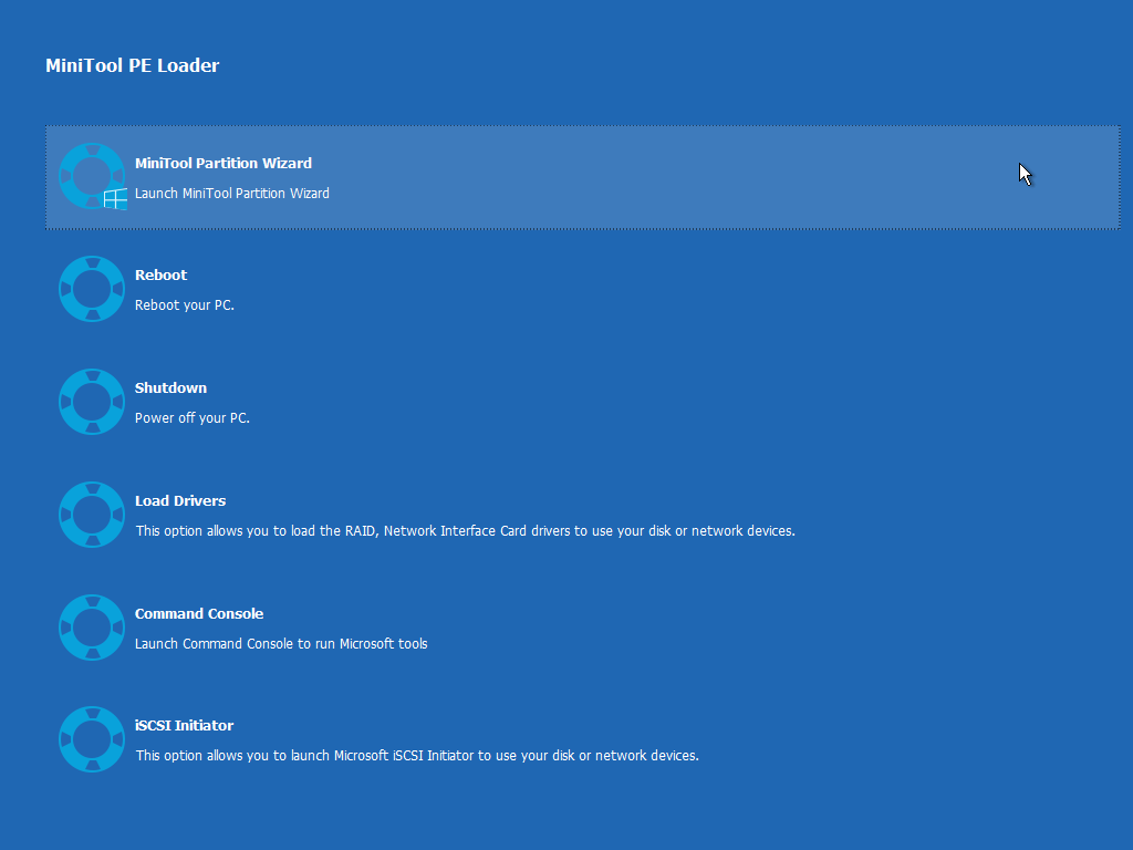 Bootable maintenance media or recovery environment screenshot